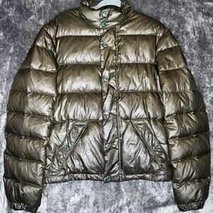 Burberry Brit Erwood Down Puffer Jacket Women’s L Metallic Bronze Olive Y2K